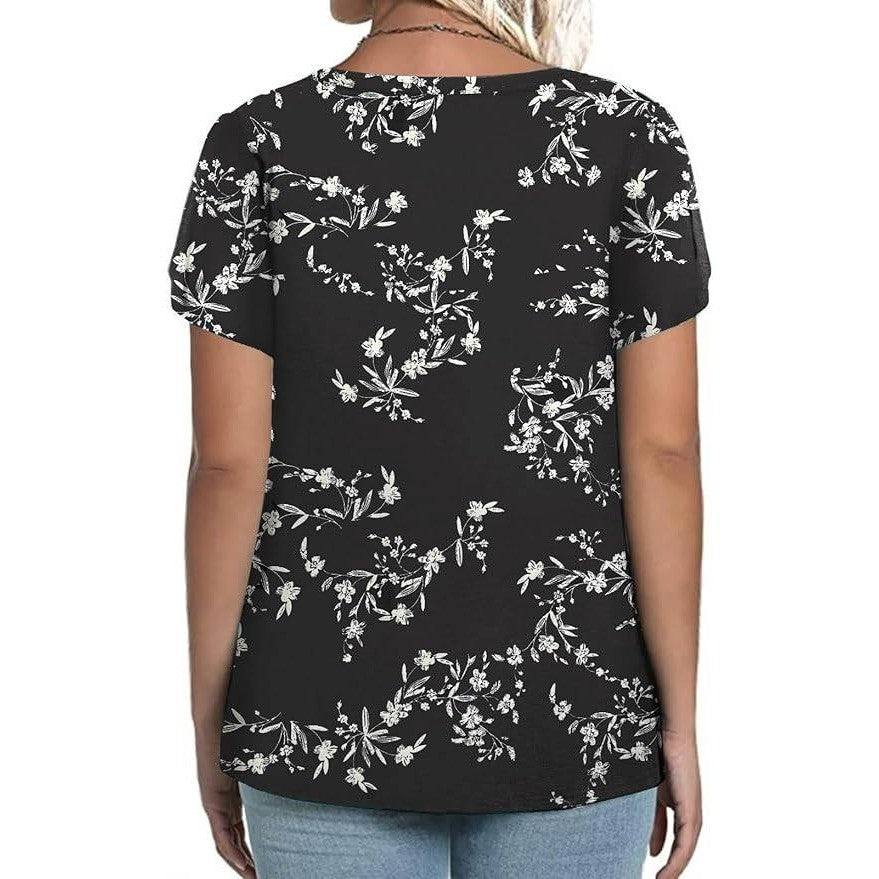 VISLILY Women's 3XL Summer Top Petal Short Sleeve T-Shirt Square Neck Blouse Fl