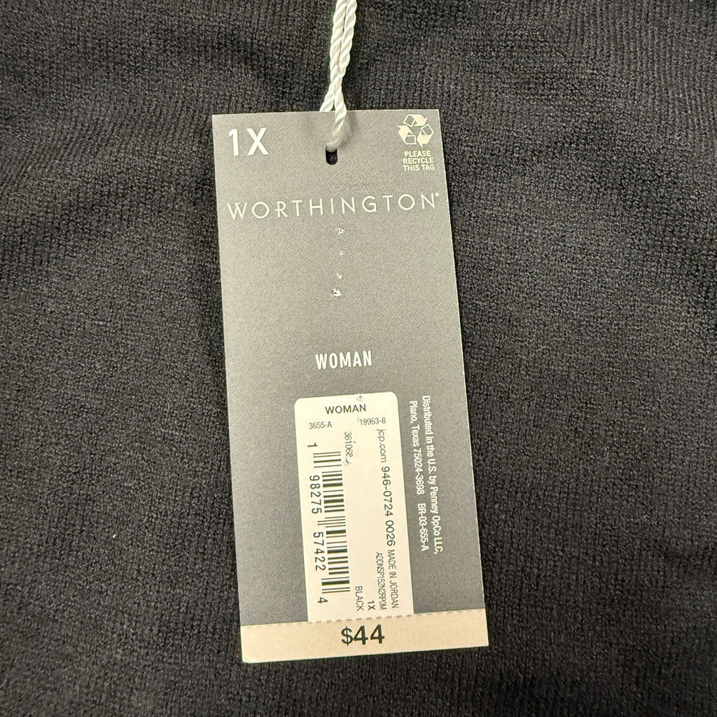 MSRP $44 Worthington Womens 1X Black Sweater Crew Neck Knit Pullover Top