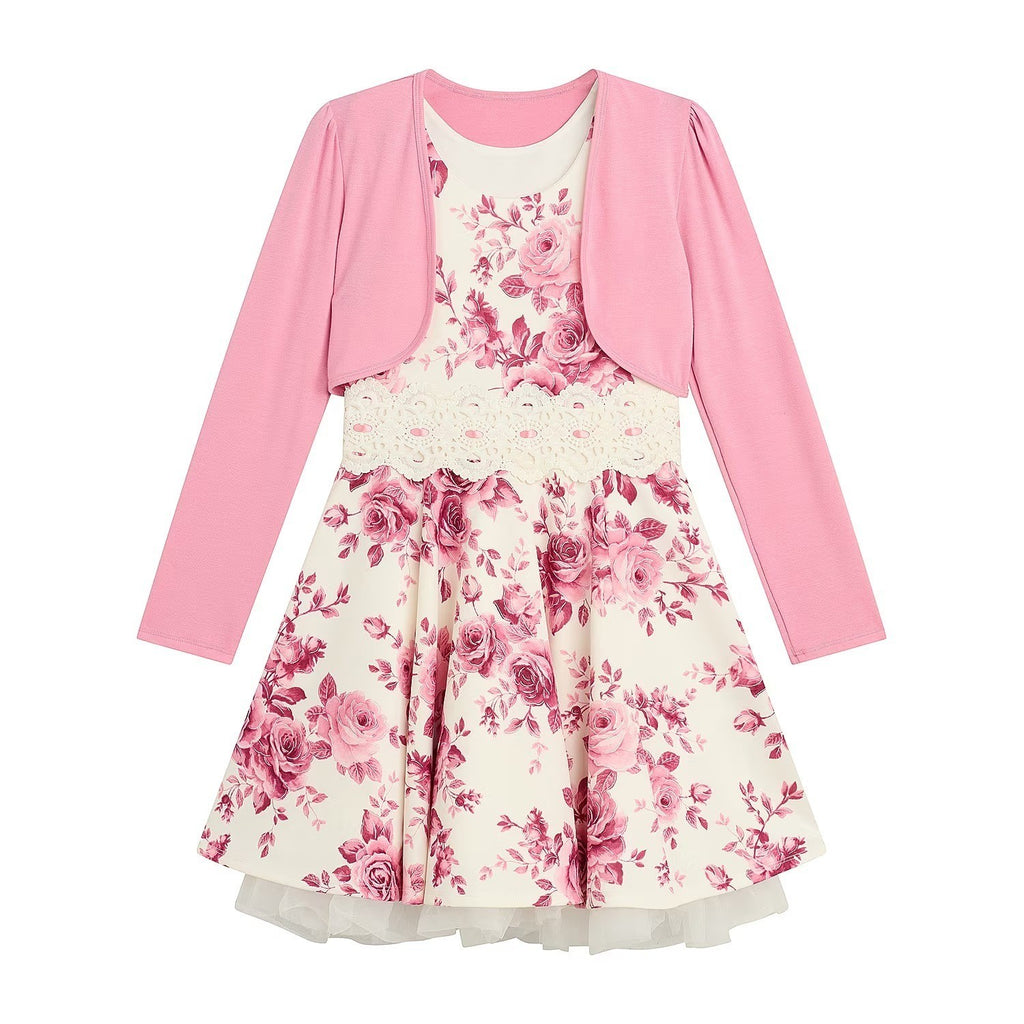 MSRP $74 Byer California Big Kid Girls 16 Pink Floral 2 Piece Dress Set