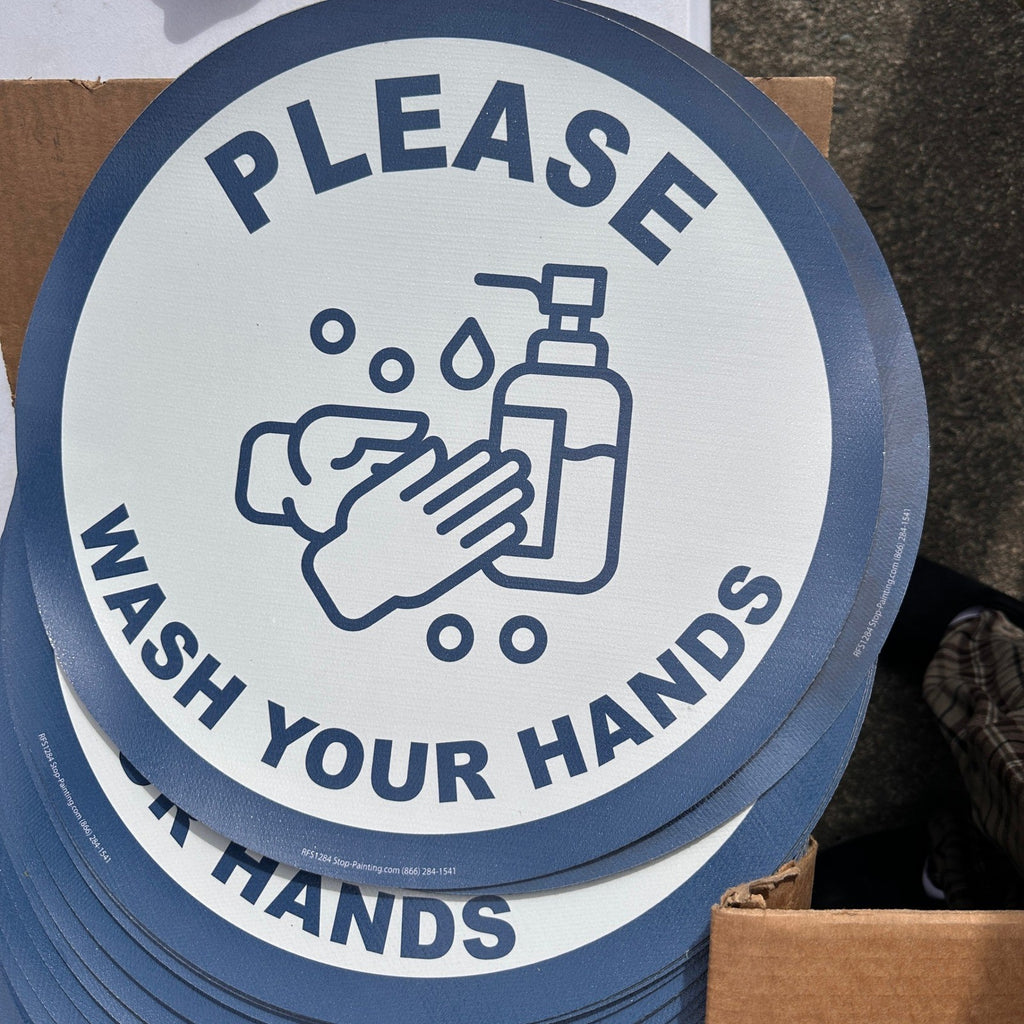 Lot of 5 Wash Your Hands Sign 17.5" RFS1284 Round Rubber Floor Graphic Safet