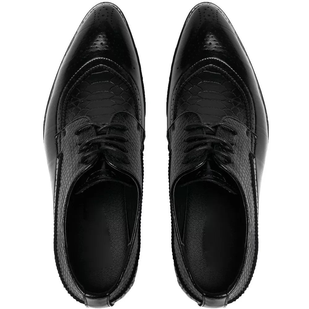 Santimon Men's US 9-12.5 Snake-Embossed Wingtip Brogue Dress Oxford Shoes Black