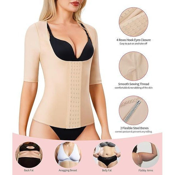 MSRP $37 Gotoly Women's XL Beige Short Sleeve Waist Trainer Corset Tummy Control