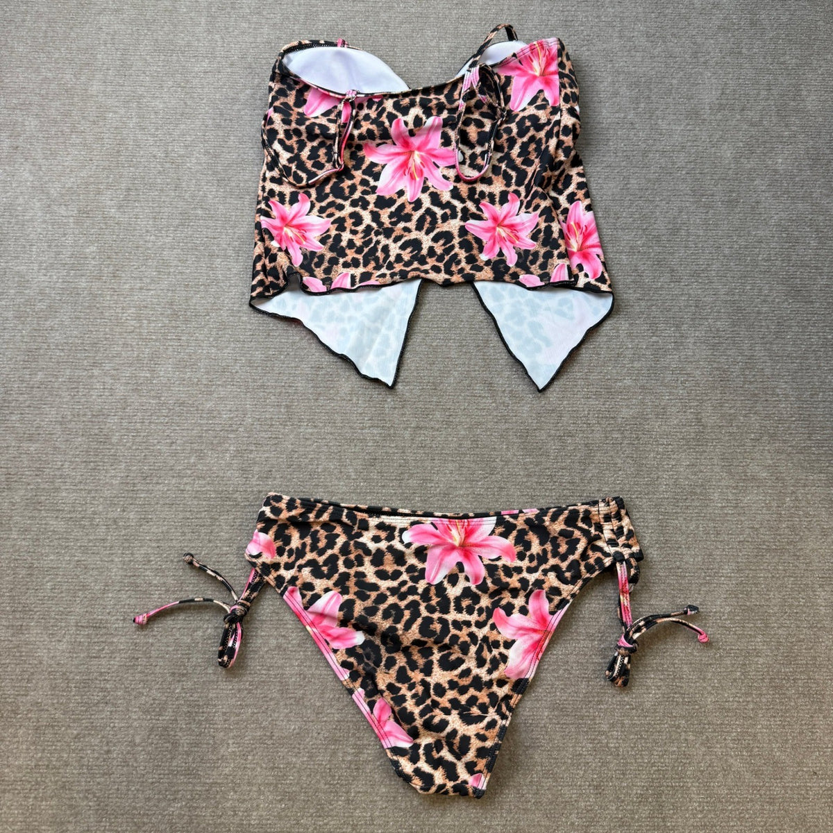MSRP $35 Verdusa Women's S 2 Piece Leopard Cute Babydoll Tankini Swimsuit