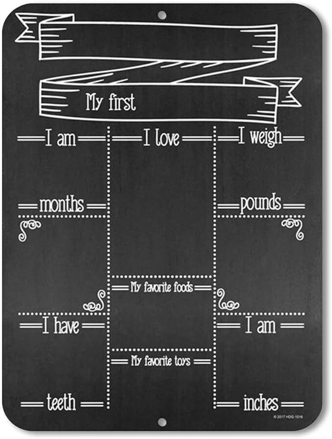 Honey Dew Gifts, Babies First Milestone Chalkboard Style Metal Sign Reusable