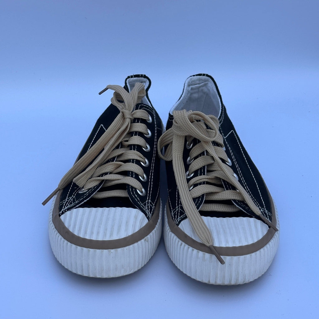 Women's Low Top Canvas Sneakers US 7.5 Black Contrast Colors Lace-Up Shoes