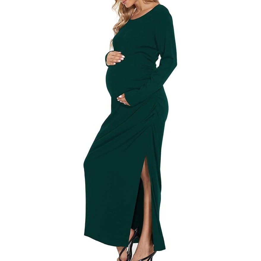 MSRP $43 Smallshow Women's M Split Maternity Dress Long Sleeve Ruched Pregnanc