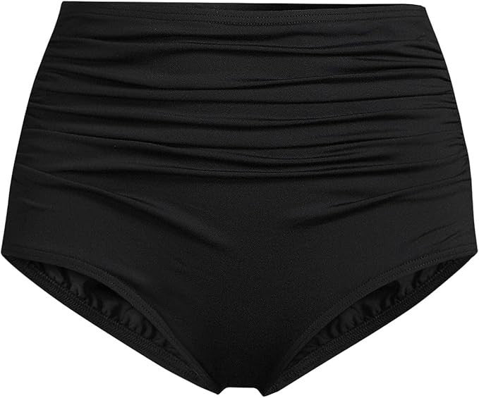 Lands' End Women's L LONG Ruched Retro High Waisted Bikini Swim Bottoms Tummy Co