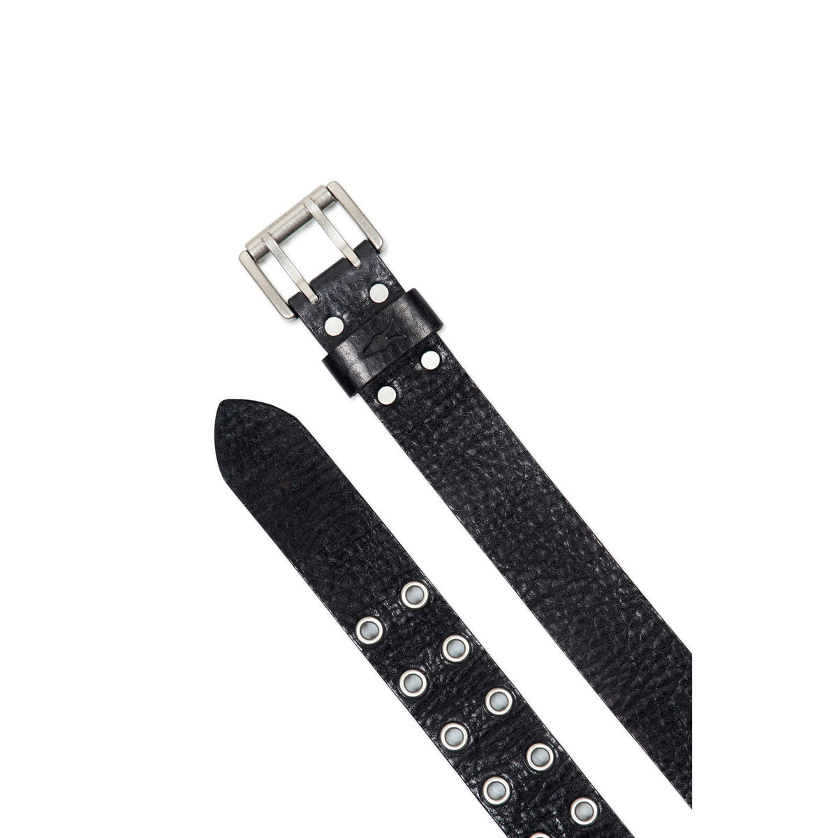 AllSaints Men's Black 1.5" 36 Distressed Leather Eyelet Belt, Metal Buckle
