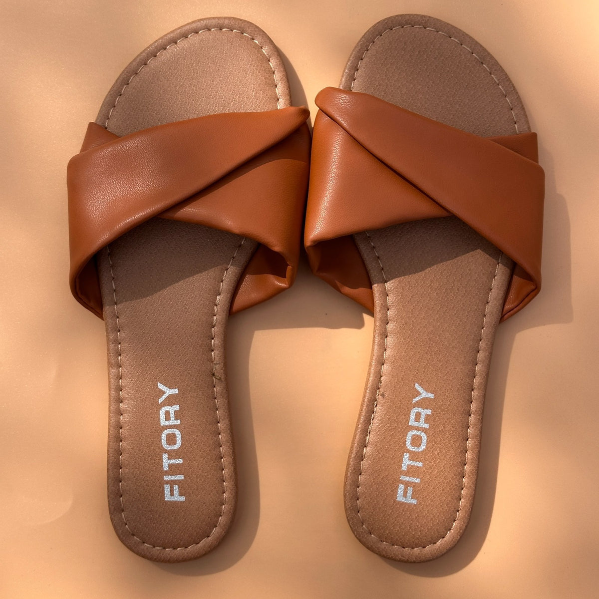 FITORY Women's US 6, 7 Brown Flat Sandals Soft Leather Slide Slippers Summer Fas