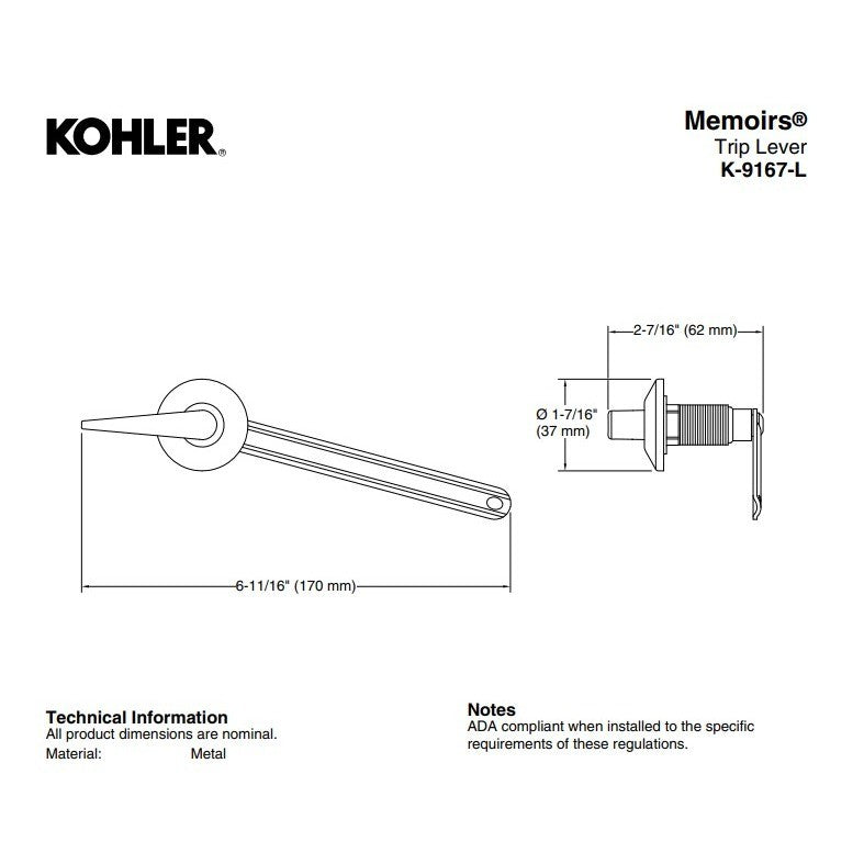 Kohler 9167-L-RGD Memoirs Left Hand Trip Lever, Vibrant Polished Rose Gold