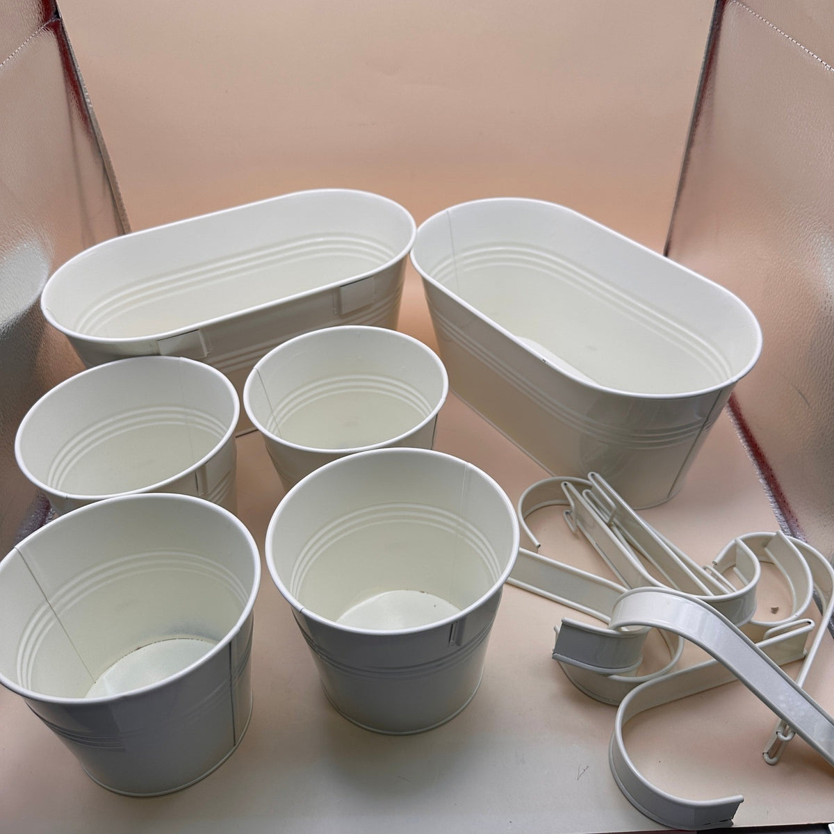 Set of 6 - 2x 10.8" Metal Railing Planter & 4x 5" Balcony Hanging Flower Pots