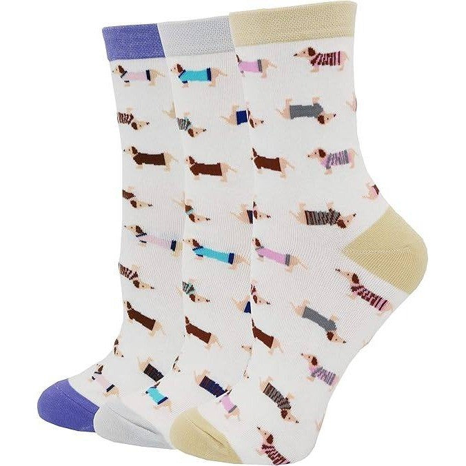 Set of 3 Women's Haute Dachshund Dog Socks Casual Crew Socks Animal