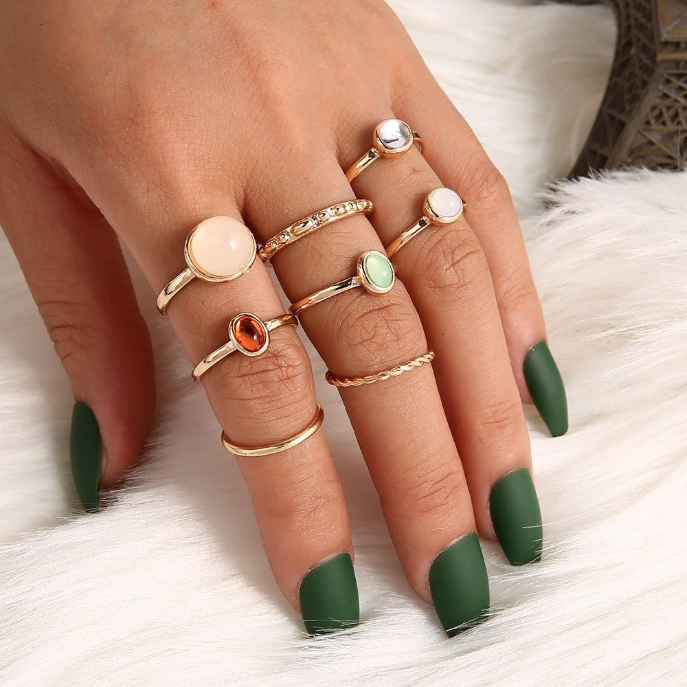 8 pcs Colourful Rings, Crystal Rings, Dainty Ring, Gemstone Rings For Women