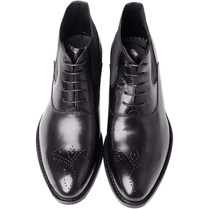Santimon Men's US 7.5 Black Leather Lace Up Perforated Classic Dress Ankle Boots