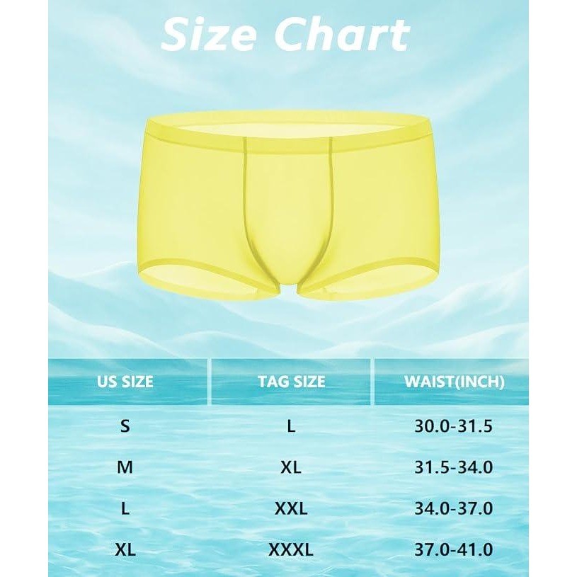 PAIZH Men's XL Sexy See Through Boxer Briefs Sheer Ice Silk Trunks Underwear