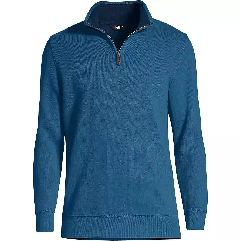 2 Pack Lands' End Mens L Evening Blue Sweater LS & White/Pink Stripe Palm Polo