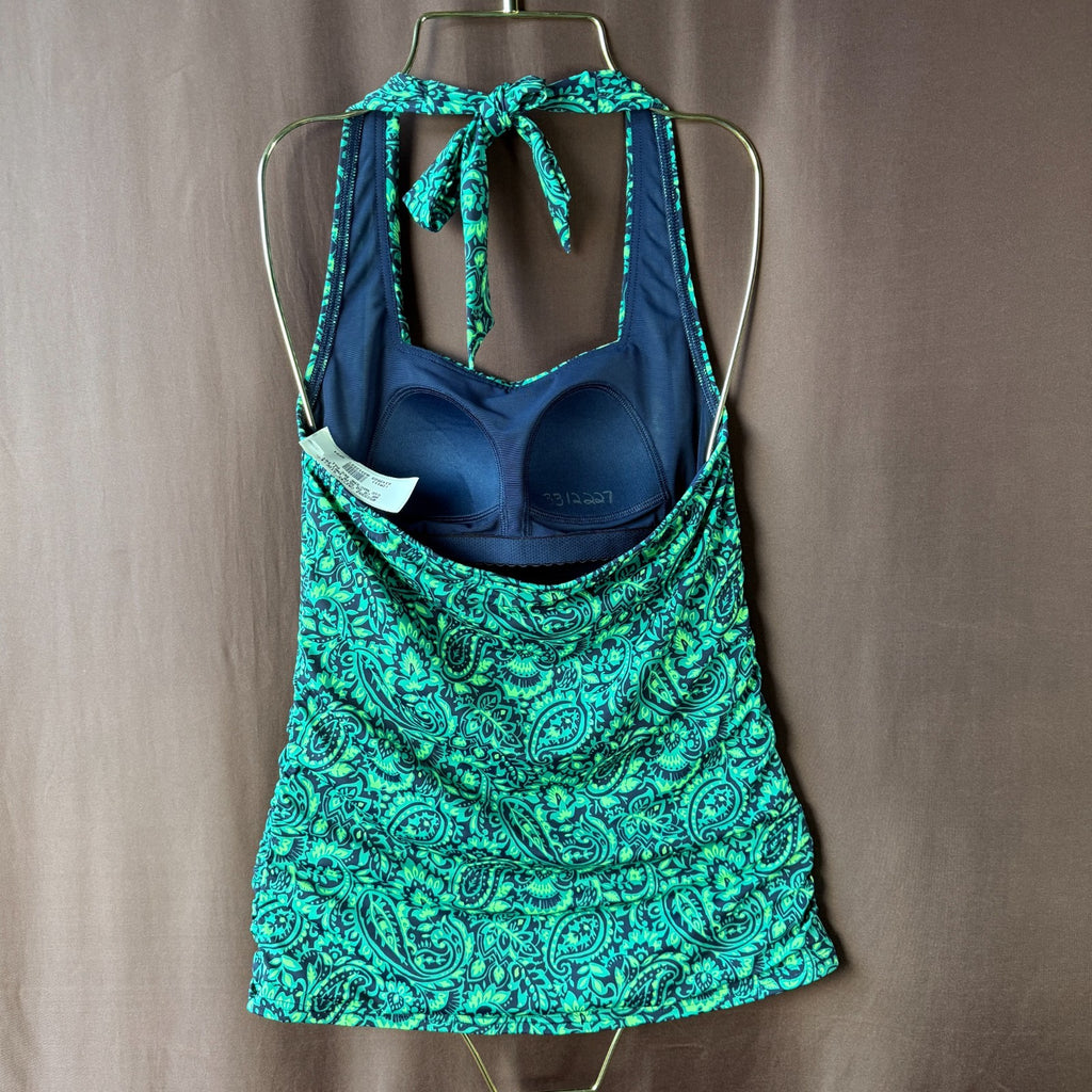 Lands' End Women's 4 Halter Tied Navy/Emerald Paisley Tankini Top