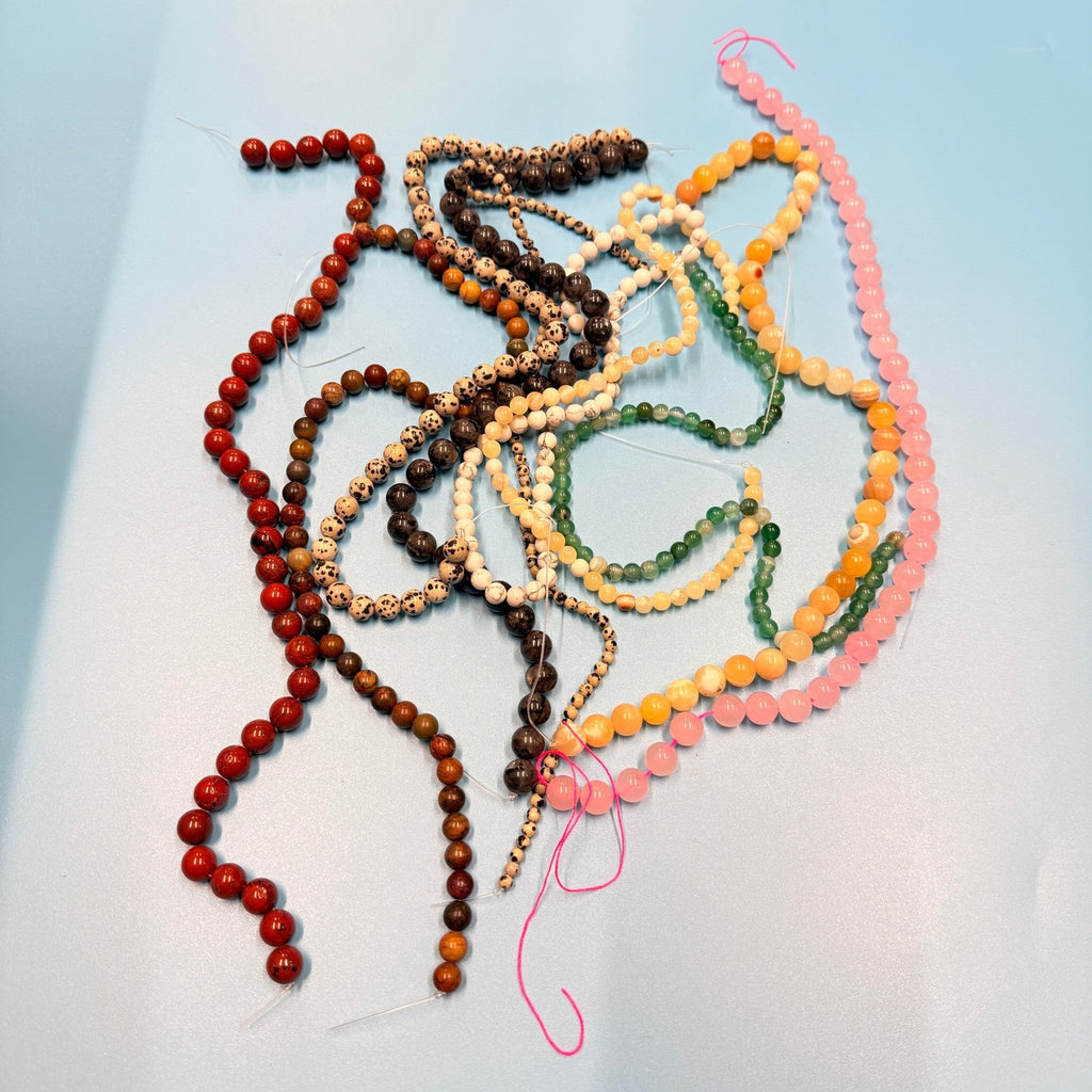 Set of 10 Natural Gemstone Round Beads Strands 15" Sizes 6,8,10 mm 14oz №B3