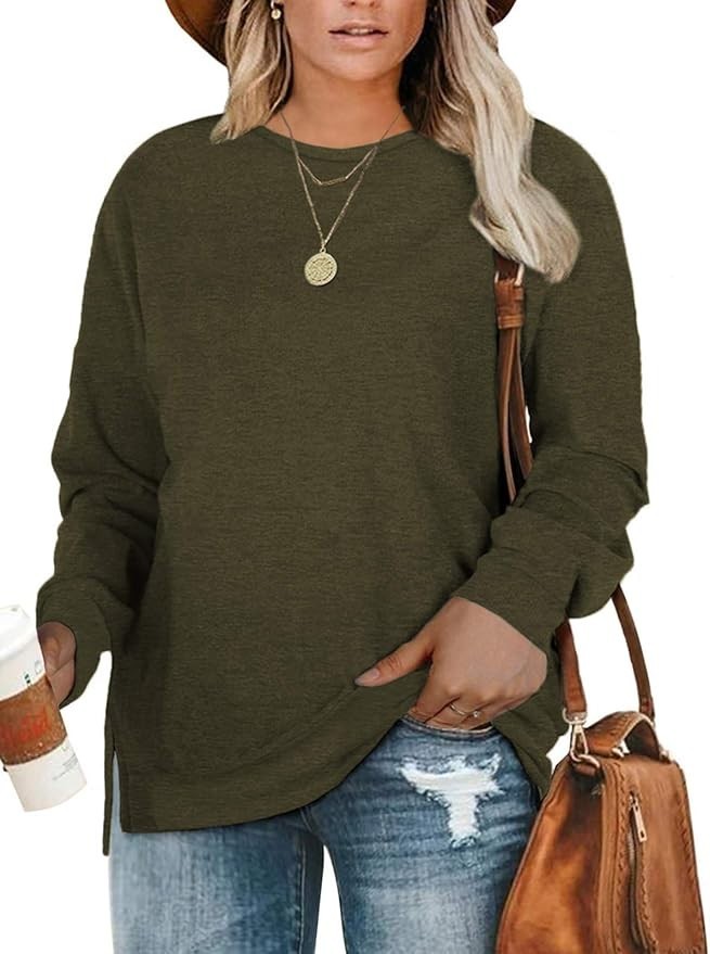 DOLNINE Plus-Size 14W-16W Womens Casual Sweatshirt Top Side Slit Pullover Shirt