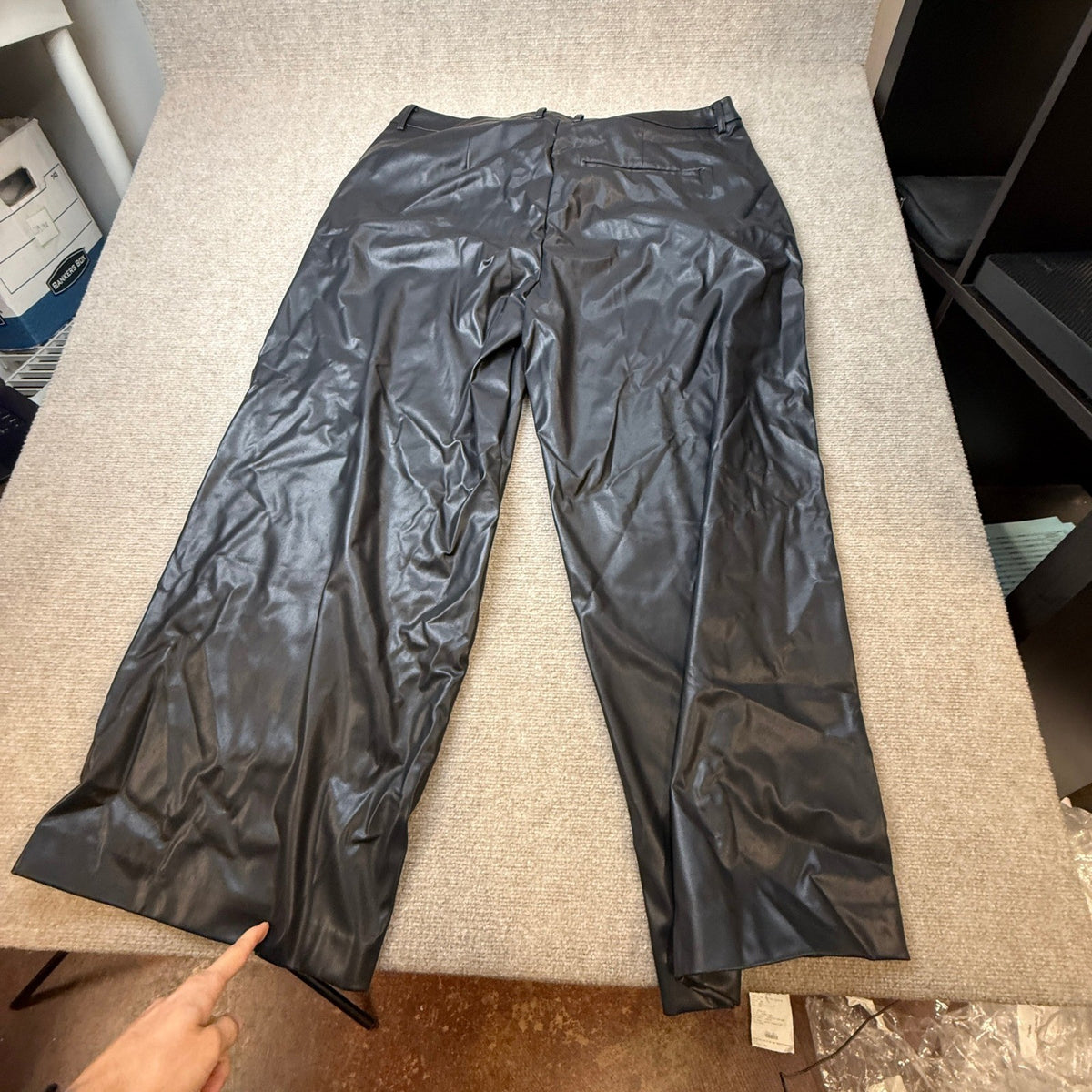 MSRP $90 Ashley Graham Womens 18W Peppercorn Black Faux Leather Trouser Straight