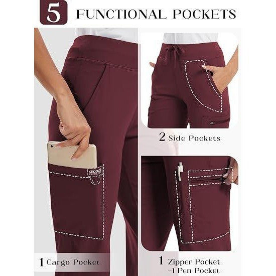MSRP $52 Kecols Women's S Wine Yoga Scrub Pants High-Rise Straight Leg Uniform