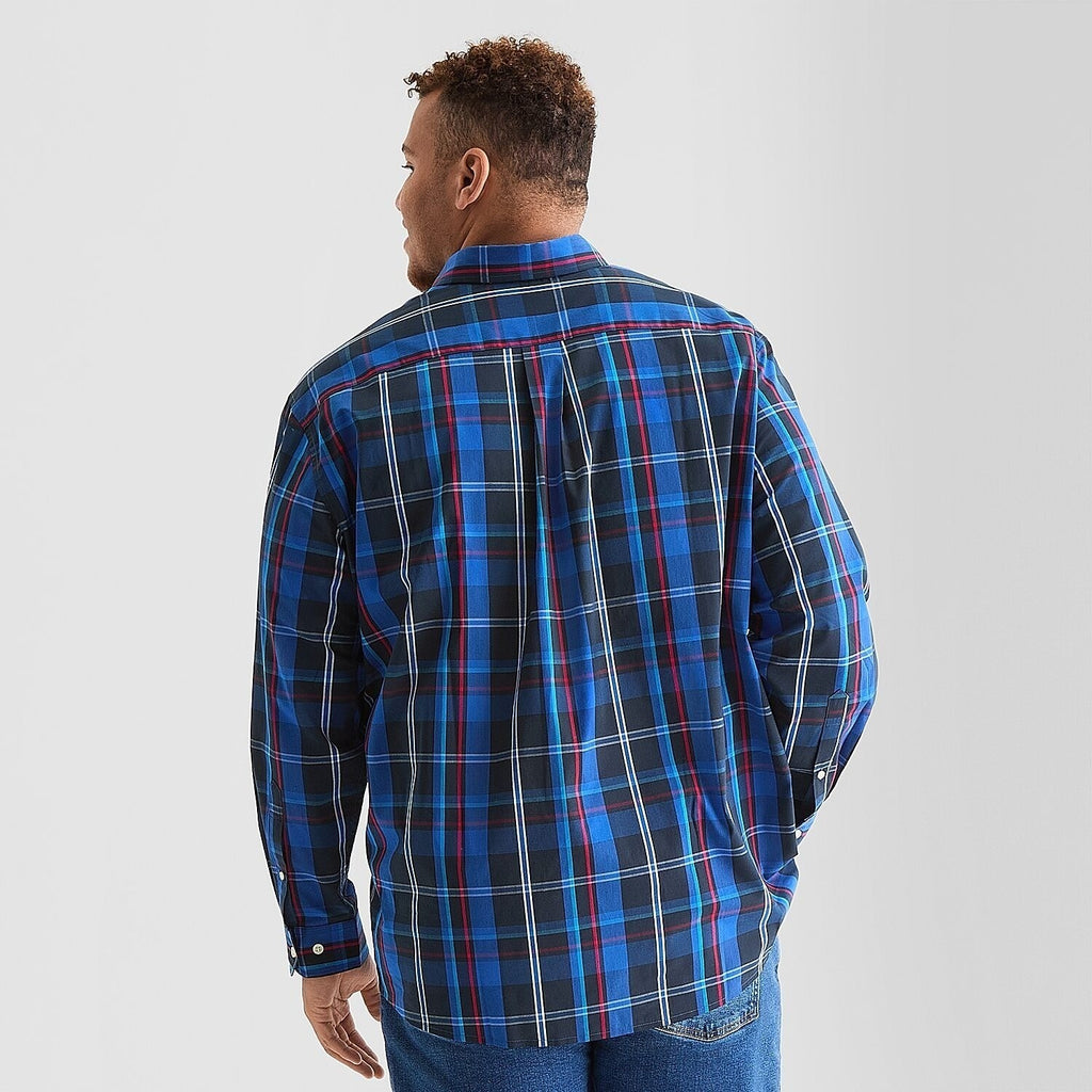 MSRP $58 U.S. Polo Assn. Mens 2XL Tall Classic Navy Plaid Button-Down Shirt Long