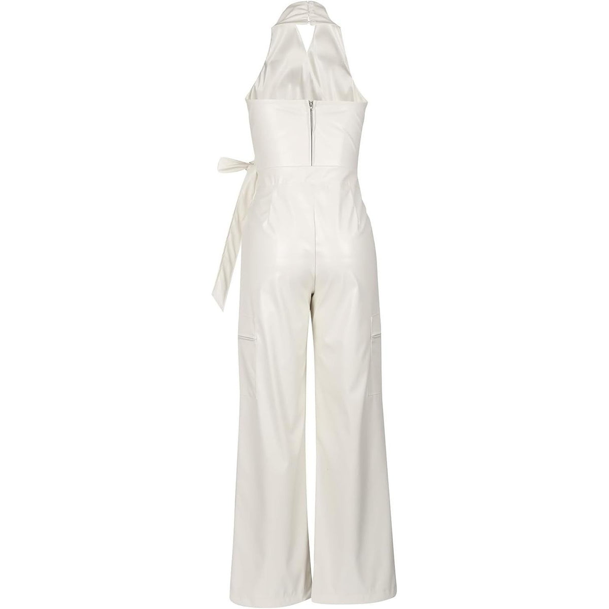 MSRP $72 WOKANSE Women's XL White PU Leather Stretchy 2 Piece Outfit Belted