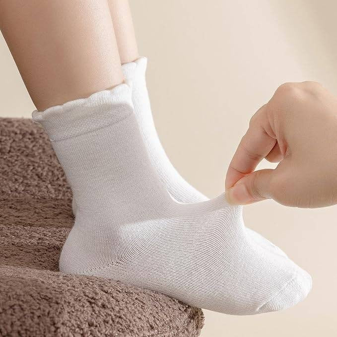 ANYANIME 6 Pack Girls Multicolor Dress Scallop Socks for Toddlers and Kids Cute