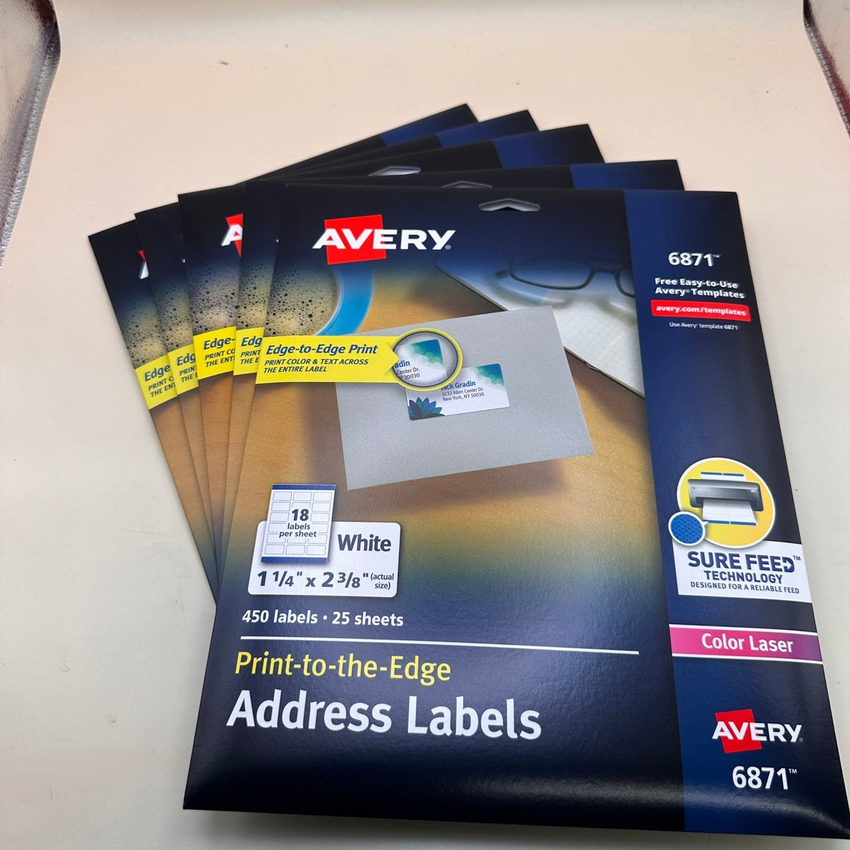 Set of 5 Avery 6871 White Color Laser Labels 1-1/4" x 2-3/8" 450/Pack