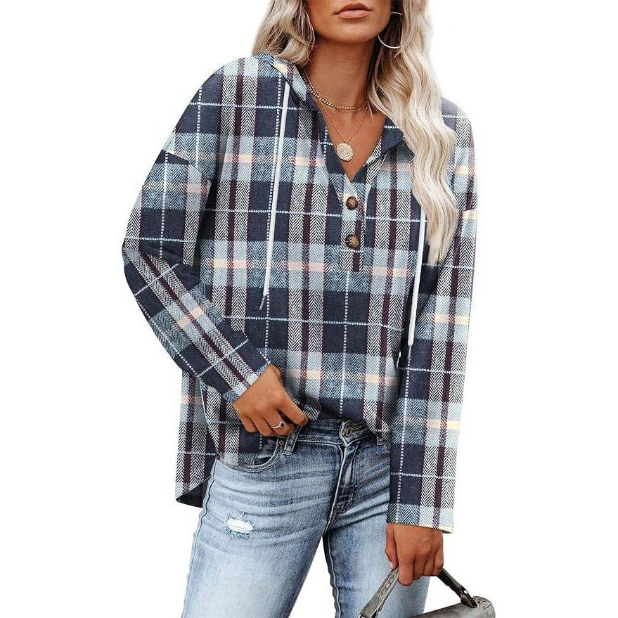MSRP $19 RUMIA Women's 2XL Top V Neck Sweatshirt Pullover Hoodie Oversized Plaid