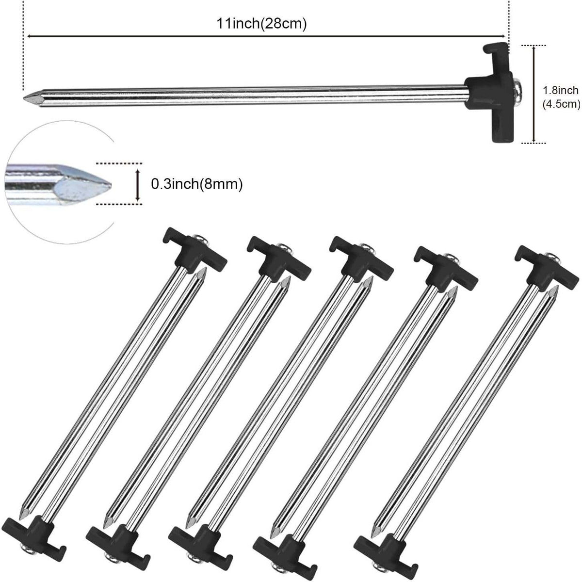 Set of 10 ABCCANOPY 11" Tent Stakes Non-Rust Metal Ground Anchors with 4 Rope