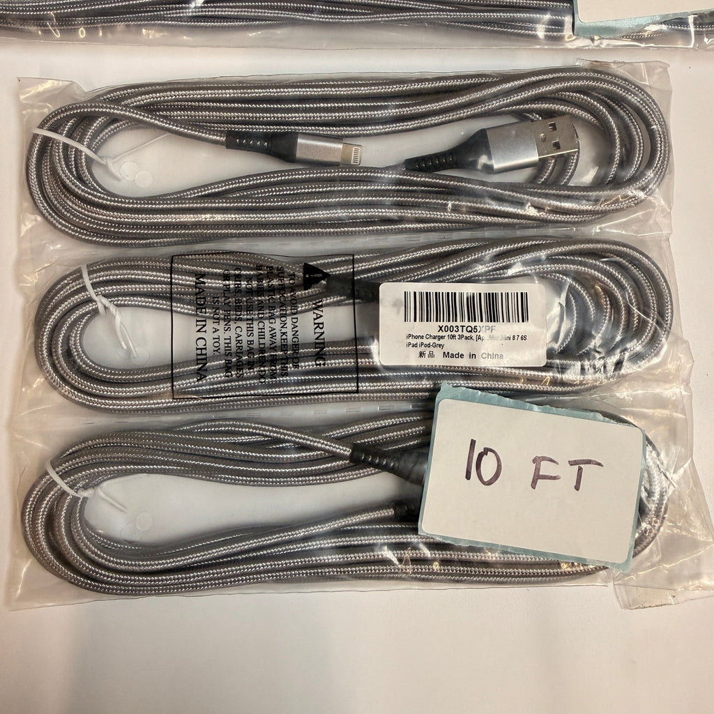 Lot of 5 Mixed USB-C & USB-A to Lightning Braided Fast Charging Cables 10ft