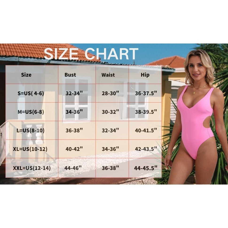 MSRP $35 Geluboao Women's S Pink One Piece Swimsuits Sexy V Neck Cutout Adjusta