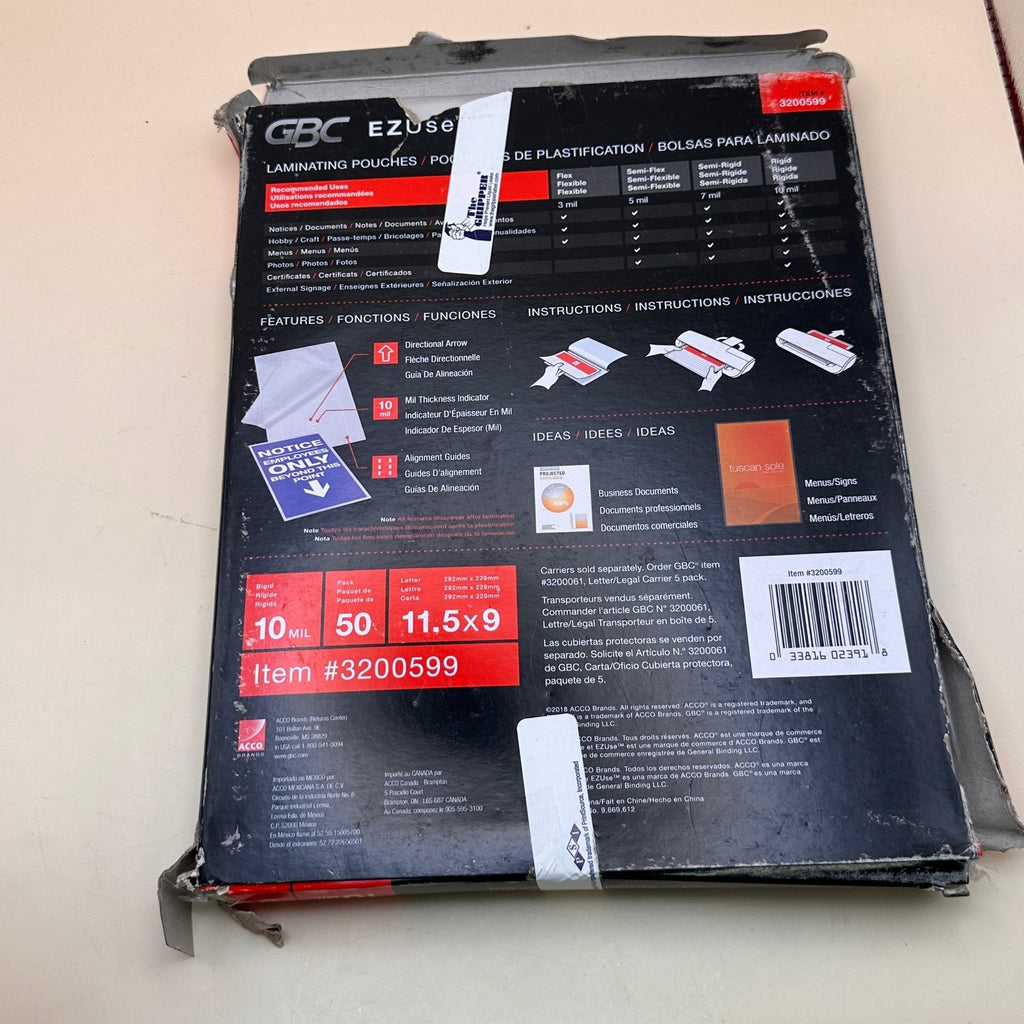 Pack of 50 GBC 3200599 EZUse Thermal Laminating Pouches 11.5"x9" 10 Mil DAMAGED