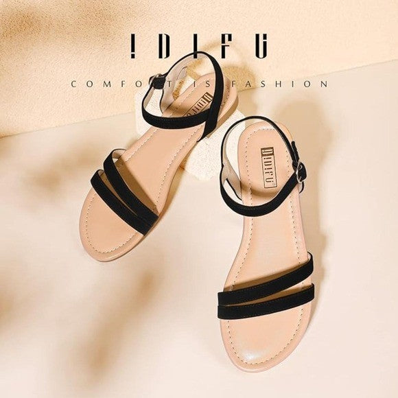 IDIFU Women's US 7 Flat Sandals Dressy Summer Ankle Strap Dress Sandals Ope
