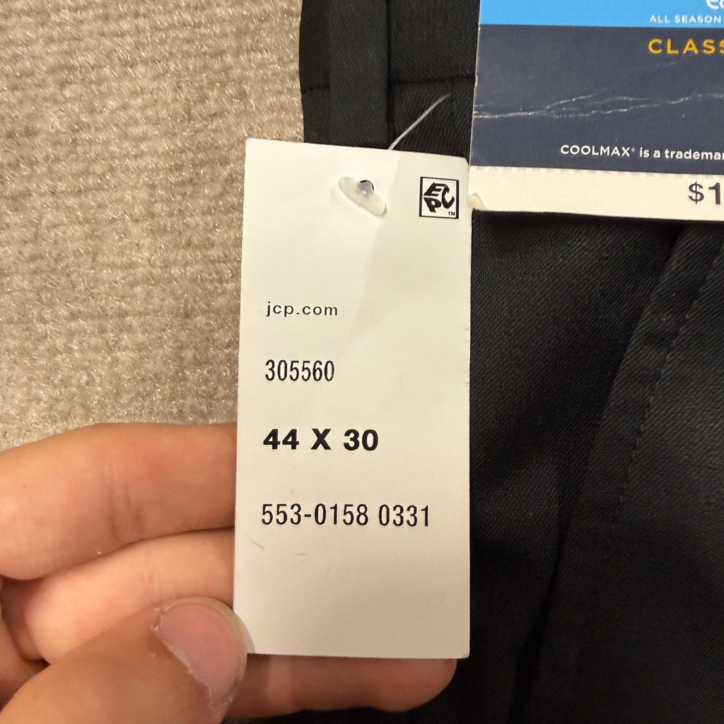 MSRP $110 Stafford Coolmax Mens 44x30 Black Suit Pants Classic Fit Pleated Front
