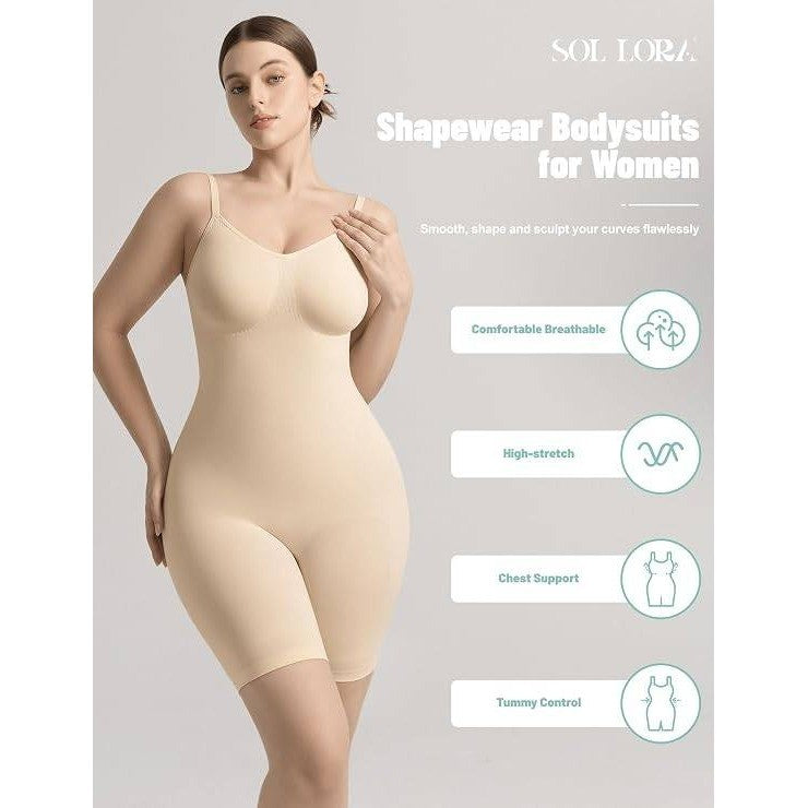SOL LORA Women's S/M Beige Bodysuit Shapewear Seamless Body Shaper Tummy Contro