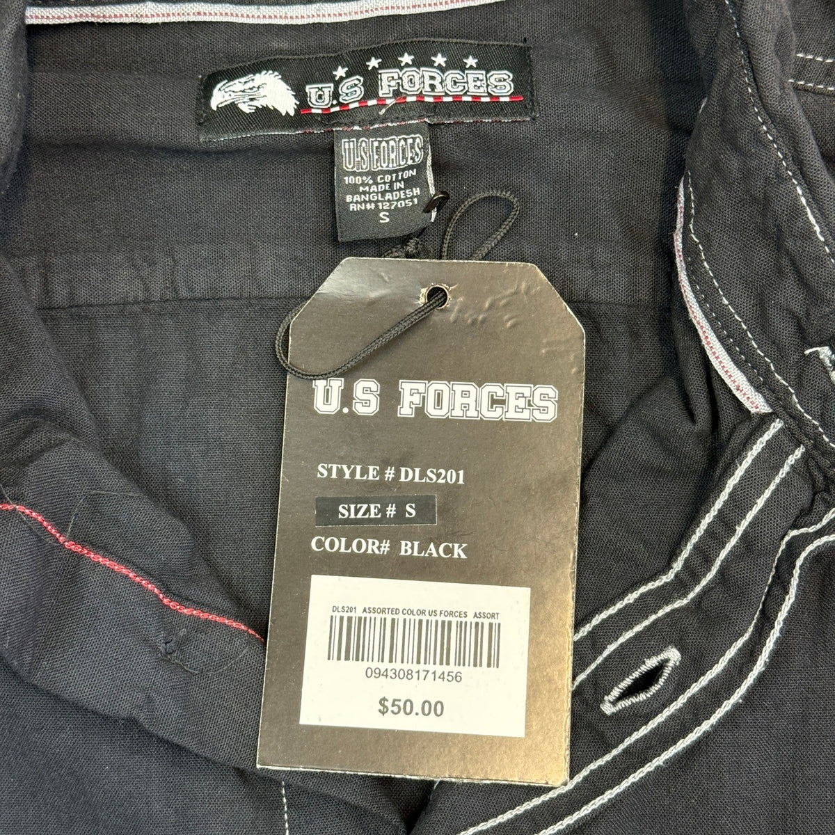 MSRP $50 U.S Forces Man's S Black Long Sleeve Button Up Shirt Contrast Stitching