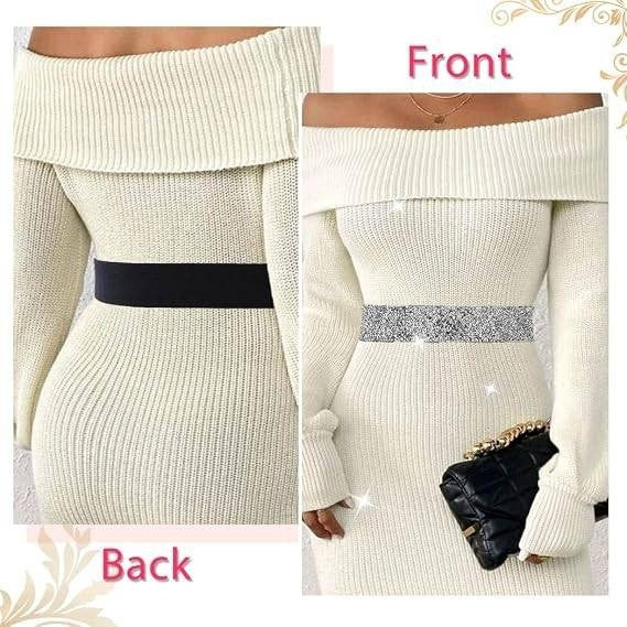 MSRP $21 Bounzhi Women's L (35"-43") Silver Belt Rhinestone Stretch Dresses Belt