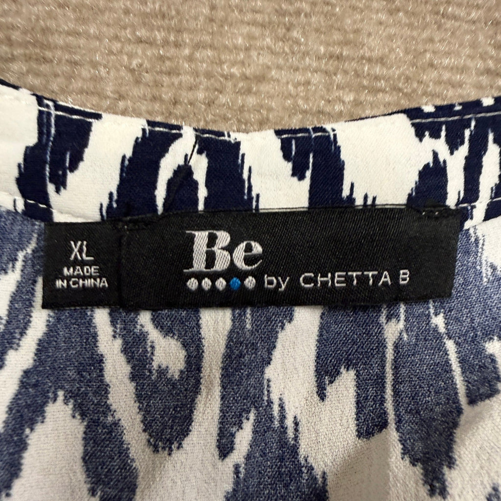 MSRP $69 Be by CHETTA B Womens XL Navy White Shift Dress V Neck Long Sleeve