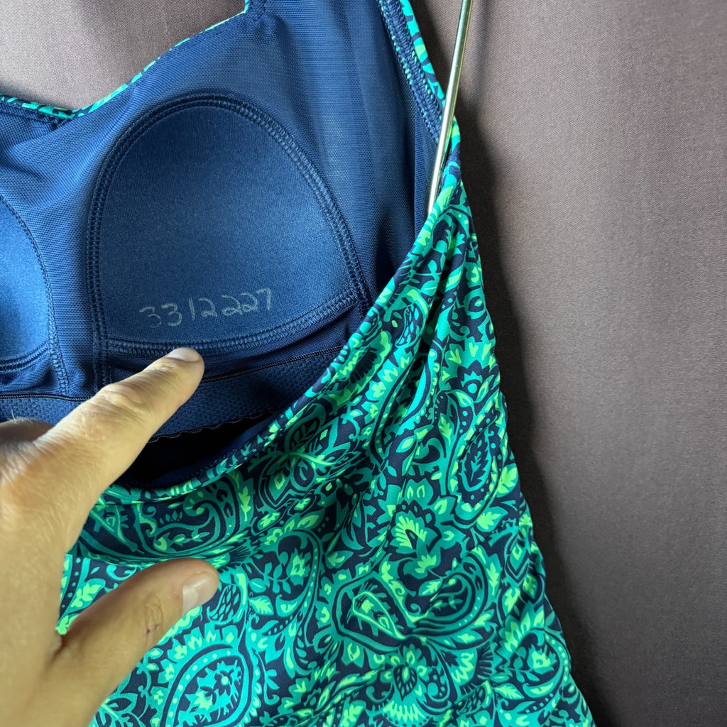 Lands' End Women's 4 Halter Tied Navy/Emerald Paisley Tankini Top