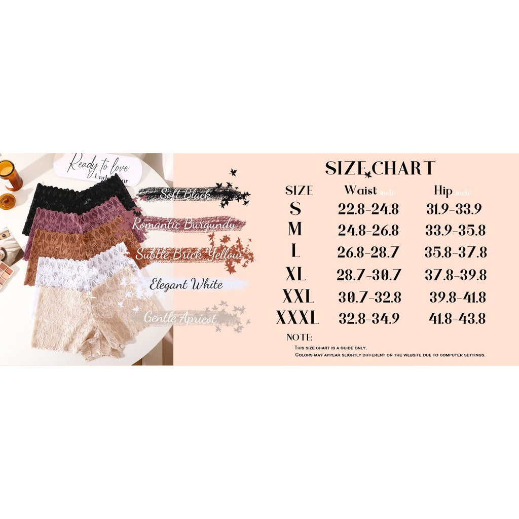 Set of 5 READY TO LOVE Sexy Women's L Underwear Lace Shorts V Waist Breathable
