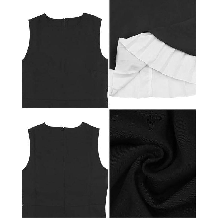 MSRP $38 Suillty Women's M Elegant Splicing Pleated Mini Dress Fashion Round