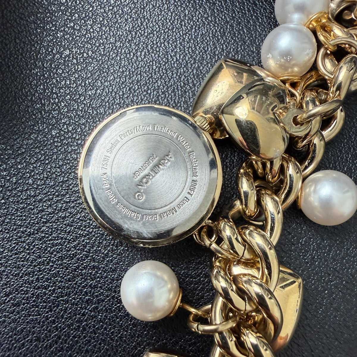 MSRP $85 Armitron 75/5578GP Gold Tone Charm Womens Crystal Bracelet Watch New