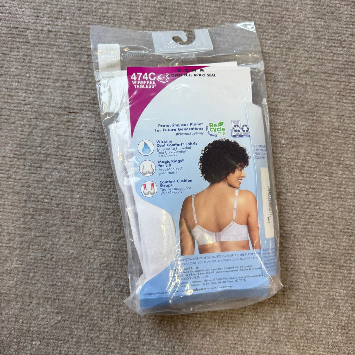 Playtex 18 Hour Us474c 36B White Cotton Stretch Full Coverage Wireless Bra Ult
