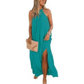 MSRP $52 FARORO Women's XL Peacock Sleeveless Long Dress Boho Halter Maxi