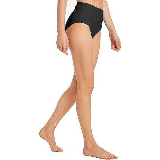 Micosuza Women's Sz 12 Black Swim Bottom High Waist Retro Basic Full Coverage