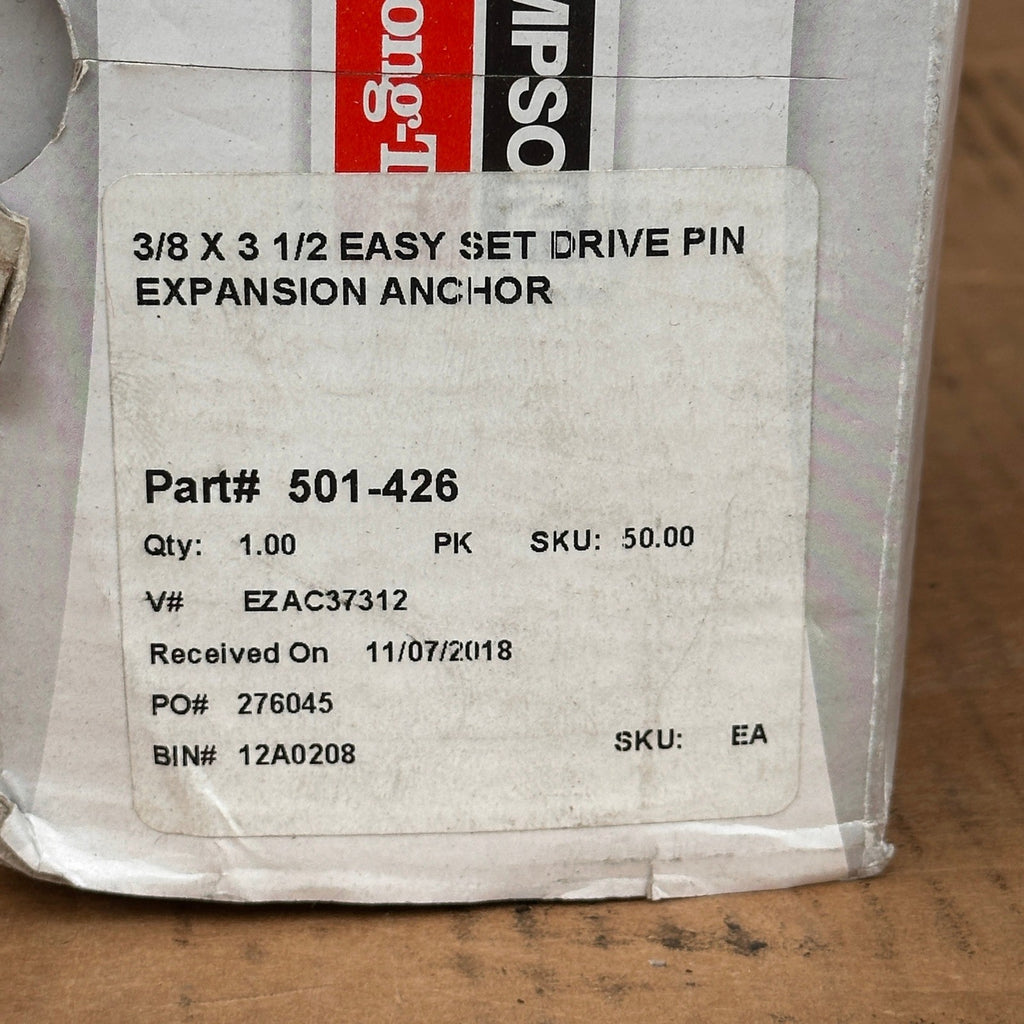 Pack of 50 Simpson EZAC37312 3/8 x 3-1/2 Easy Set Drive Pin Expansion Anchors