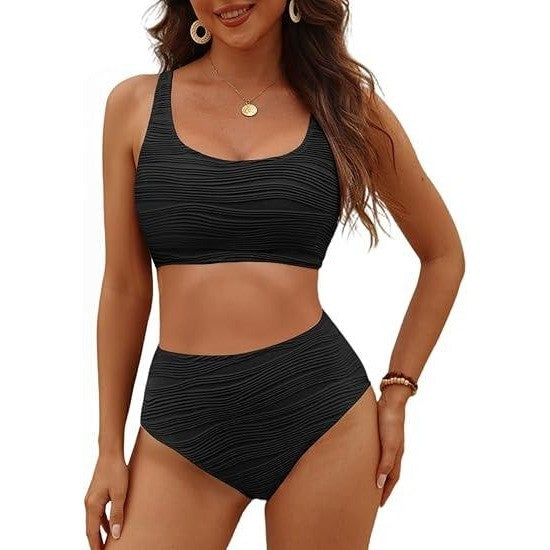 MSRP $38 VIMPUNEC Women's Black M High Waisted Bikini Sets Two Piece Tummy C