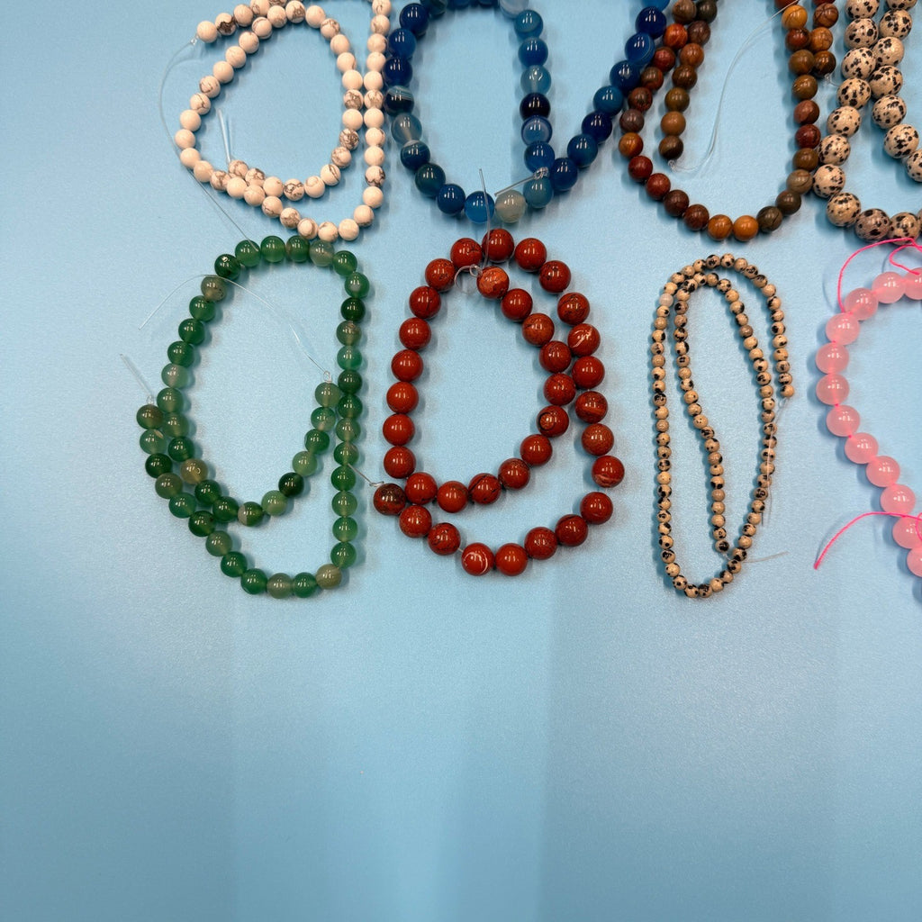 Set of 10 Natural Gemstone Round Beads Strands 15" Sizes 6,8,10 mm 14oz №B1
